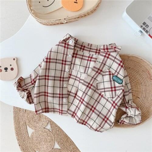 Spring autumn sibling plaid cotton shirt fashion boys and girls turn-down collar long sleeve shirts