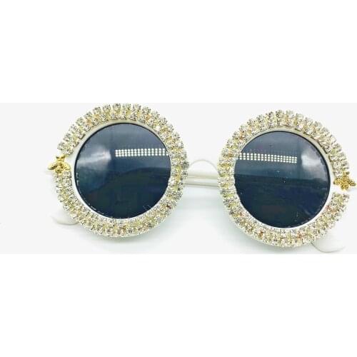 Handmade Diamond Women Men Sunglasses White Crystal Round Eyewear UV400 Lovely Summer DIY Sun Glasses Fashion Oculos de sol