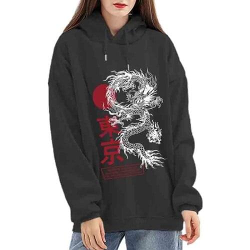 Dragon Print Sweatshirt Women Hoodie Japanese Pullover Grunge Hip Hop Hoodies for Girls Loose Harajuku Ulzzang Streetwear Unisex