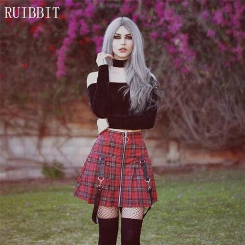 Harajuku Gothic Rock Punk Vintage Plaid Checked Skirt Women High Waist cool Girl Short Skirt Patched Mini Skirts Femme Saias