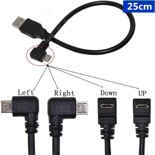 Up & Down & Left & Right Angled 90 Degree USB Micro USB Male to USB male Data Charge connector Cable for Tablet 0.25m/1m/1.5m