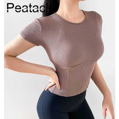 Peatacle High Elastic Thread Short Sleeve Sports T-shirt Slim Yoga Shirt Comfortable Fitness Running Gym Workout Clothing