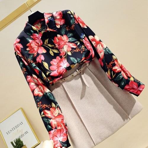 Spring Autumn Womens Long-sleeved Shirt Flower Shirt 2020 New Fashion All-match Printed Tops Blouse Women GD588