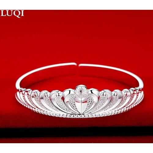 Womens Fashion S925 Silver Simple Glossy Crown Open Bracelets sh0009