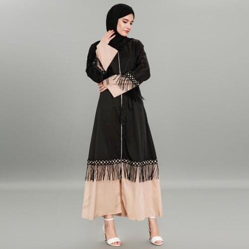 S-5XL Tassel lace fashion Muslim dress Islamic women zipper cardigan robe Dubai popular styles pray service clothing wj1375