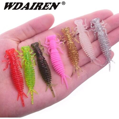 10PCS worm Fishing Lures 55mm 1.2g Swim bait Wobblers Artificial Easy Shiner Silicone shrimp Salt Scent Soft Bait Carp Bass Lure