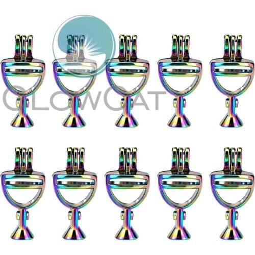 10x C613 Rainbow Colors Wine Glasses Beads Cage Perfume Essential Oil Diffuser Pearl Cage Locket Pendant