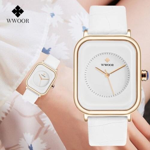 2021 WWOOR Fashion Watches Women Top Brand White Leather Designer Watch Ladies Dress Quartz Wrist Watch Reloj Mujer Montre Femme