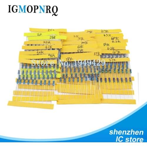24valuesX10pcs=240pcs 1/4W 0.25W 1% 4.7k-68k Metal Film Resistor component diy kit package new and