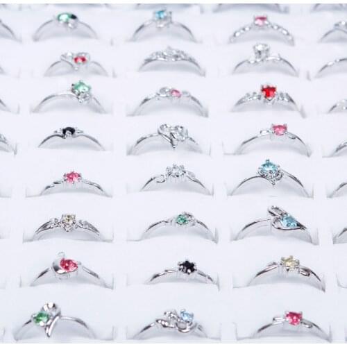 30PC/set Hot Sale Wholesale Multi Color Rhinestone Assorted Silver Plated Ring Set for Women Girls #57304