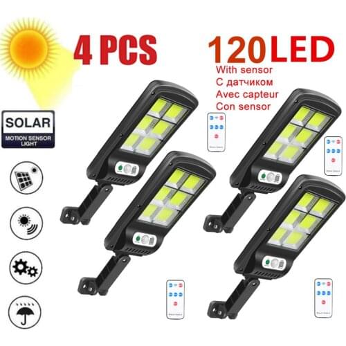 4pcs tabular oblong 120 LED Solar Powered Light PIR Motion Sensor Activated Solar Lamp Waterproof Outdoor Garden Security Wall L