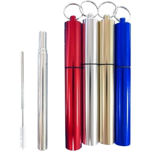 50sets Portable Reusable Folding Drinking Straws Stainless Steel Telescopic Straws with Aluminum Case & Cleaning Brush WB13