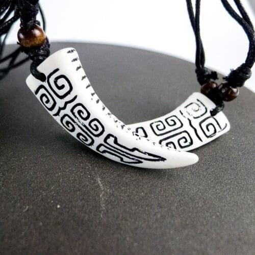 White Tooth limitation Yak Bone Material Bone Art Necklace Pendant Vintage Mens adjustable Rope Necklaces #GZ121