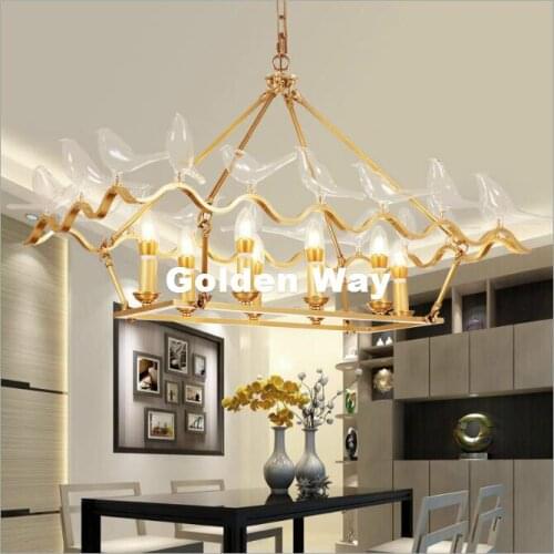 Free Shipping LED Pendant Lighting Brass Modern Glass Bird 8 Heads Pendant E14 Lamp Suspension Light Home Decoration 110V~220V