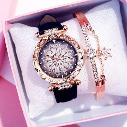 Women Watches Bracelet Set Starry Sky Ladies Bracelet Watch Casual Leather Quartz Wristwatch Clock Relogio Feminino