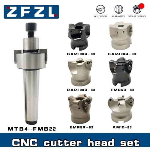 1pcs Morse taper MT4-FMB22 Tool Holder+1pcs BAP300R-63 BAP400R-63 RAP300R-63 EMR5R-63 EMR6R-63 KM12-63 CNC cutter head set