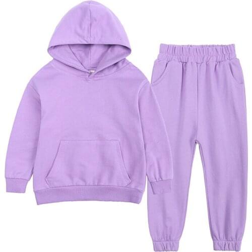 Kids Hooded Long Sleeve Solid Color Casual Fashion Spring Autumn Sports Hoodies Sets Cotton Kids Daily Wearing Tracksuits