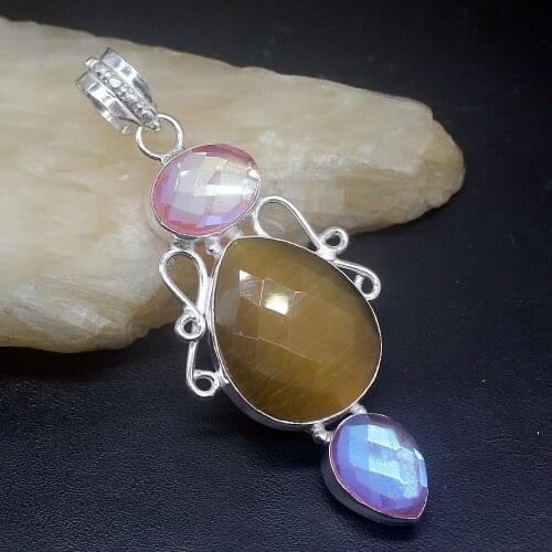 Gemstonefactory Jewelry Big Promotion 925 Silver Amazing Colorful Topaz Natural Agate Women Ladies Gifts Necklace Pendant 0556