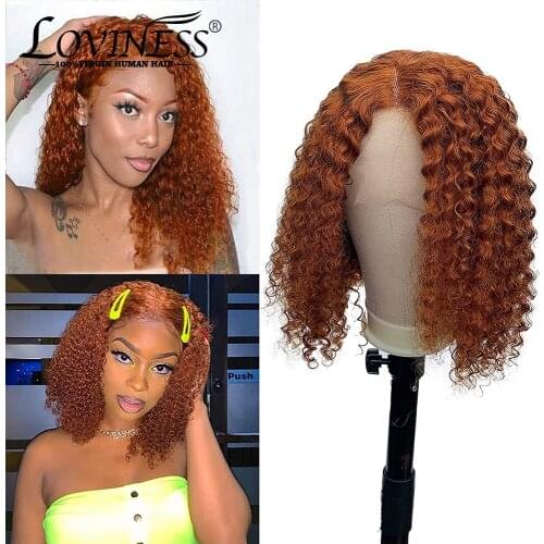 Ginger Curly Bob Wig Deep Wave 150 Density Colored Short T Part Lace Front Human Hair Wig Brazilian Virgin Side Part Bob Wig