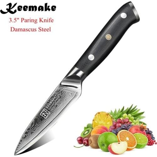 KEEMAKE 3.5'' Paring Knife Japanese Damascus VG10 Steel Kitchen Knives Sharp Peeling Fruit Chef Knife Cutter Tools G10 Handle