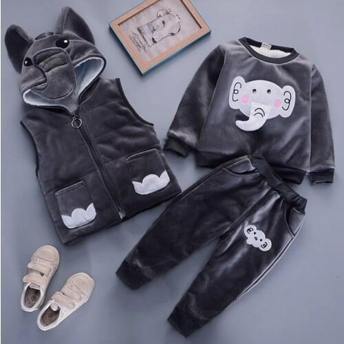 Cold Winter Toddler Kids Clothes Set Thicken Plush Children Clothes Girls Coats Vest+Pants 3pcs Suit Baby Boys Tracksuit Outfits