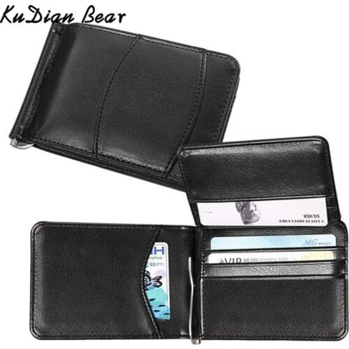 KUDIAN BEAR Men Money Clip Wallets Fashion Leather Male Credit Card Holder Bag Coin Purse Case Clutch Short Wallet BIH222 PM49