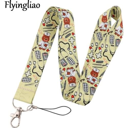 Lovely Cute Doctor Bear Funny art Lanyard Neck Key Strap for Phone Keys ID Card Cartoon webbings ribbons