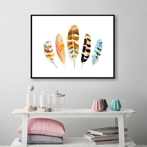 Minimalist Abstraction Colorful Feather Wall Art Canvas Painting Nordic Posters and Prints Wall Pictures for Living Home Decor