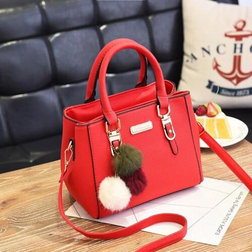 Fashion Women Handbag PU Leather Hair Ball Shoulder Bag Large Capacity Crossbody Bag Elegant Top-handle Bag Shopping Lady Purse