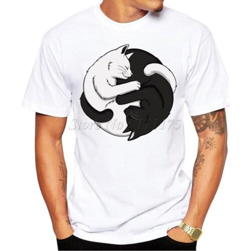 2019 Mens Summer Casual Tops Hipster Style Yin Yang Cats Printed T Shirt Fashion Tees