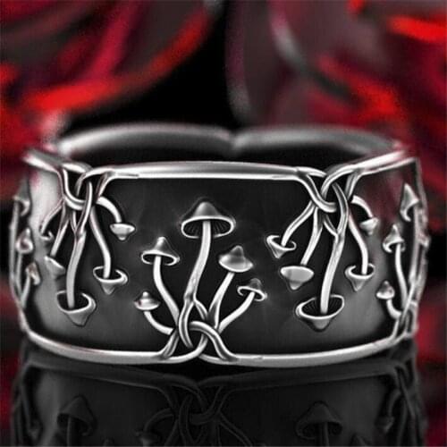 New Pattern European and American Punk Men and Women Rings Mushroom Shaped Black Index Finger Rings Creative Jewelry Gifts