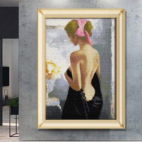 Beauty Bathing Cross Stitch Kit 11ct 14ct European Style Body Art Oil Painting Hand Embroidery Home Decoration Hanging Picture