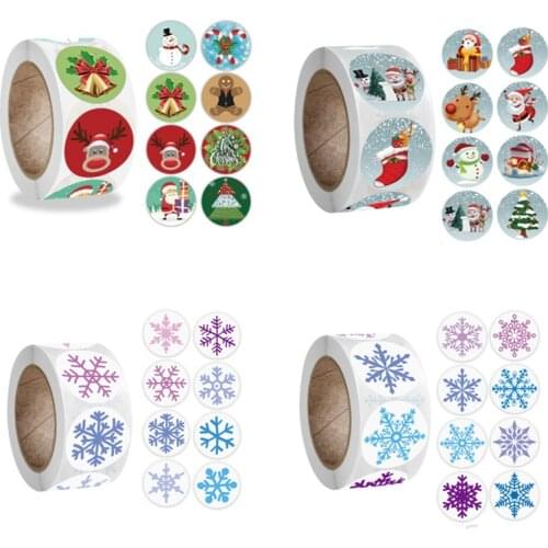 500pcs 2022 Navidad Cartoon Santa Claus Gift Box Sticker Merry Christmas Decorations Snowflake Candy Bag Sealing Sticker DIY