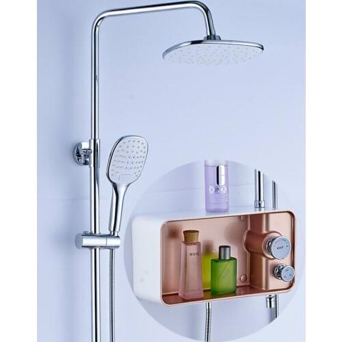 Rain Shower Head Coming with Handheld Shower Set and Tub Spout, with Bonus Organizer Shelf, Multi-Function Shower System