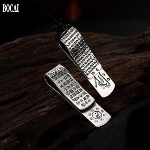 New 100% real S999 pure Silver Jewelry Six Words Mantra Heart Sutra Gossip Golden Light Mantra Thai Silver Men and Women Pendant