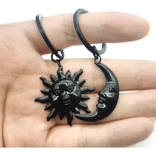 New Black Color Sun and Moon Keychain Chain Pair of Celestial Best Friends Gift for Friend Long Keychain Pendants Men Women