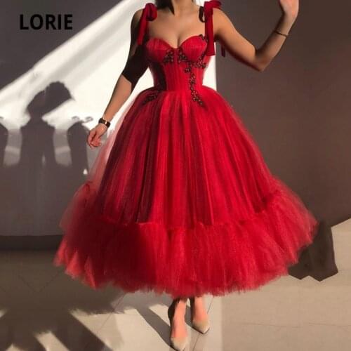 LORIE Charming Prom Dress Sweetheart A-Line Ruffled Red Mid Length Arabic Evening Gown Celebrity Party Dresses sukienki damskie