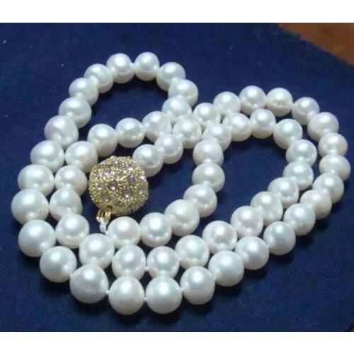 Charming 12 mm White Shell Pearl Round Beads Magnet Clasp Necklace 18" 36" AAA