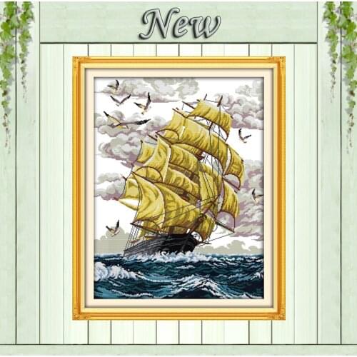 Sailing ship,Counted Printed on canvas DMC 11CT 14CT Cross Stitch kits,needlework Set embroider,The sea Scenery Style home Decor