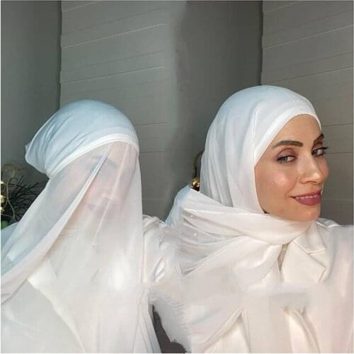 Bubble Chiffon Hijab With Under Scarf Bonnet Muslim Women Instand Shawl Islamic Turban Scarf With Inner Cap Ready To Wear