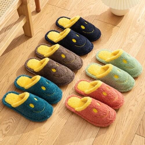 Cotton Slippers Female Winter Season Household Plush Warm Home Non-slip Thick-soled Couple Male Smiley Face Slippers