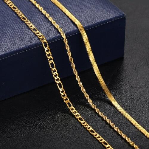 Thin Gold Choker Necklace for Women Girls Stainless Steel Rolo Cable /Wheat/Figaro Necklace Summer Jewelry 16-18inch KN641A