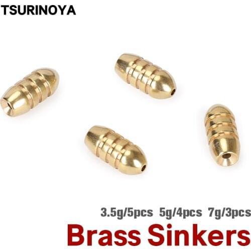 TSURINOYA Brass Sinkers 3.5g 5g 7g Bullet Type Weights Fishing Worm Soft Bait Drop Sinker Taxas Rig Fishing Accessories