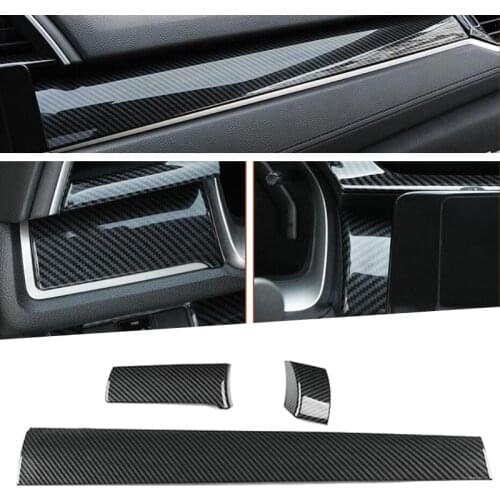 Carbon Fiber Interior Mouldings Front Dashboard Central Console Cover Trim Sticker For Honda Civic 10th 2016 2017 2018 2019 LHD