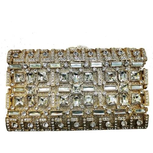XIYUAN 2020 Evening Clutch Bags White Rhinestone Gold Metal Prom Purse Fashion Hard Box Mini Party Minaudiere Chain Clutches