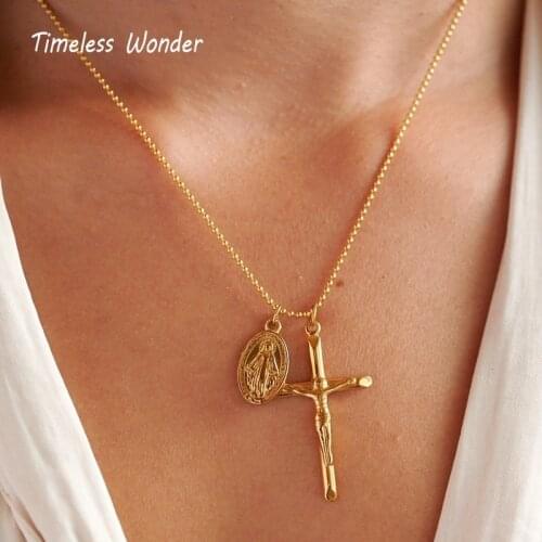 CLEARANCE Timeless Wonder Titanium Oval Portrait Cross Chains Necklace Women Stainless Steel Jewelry Punk Trendy Gift Ins 5535