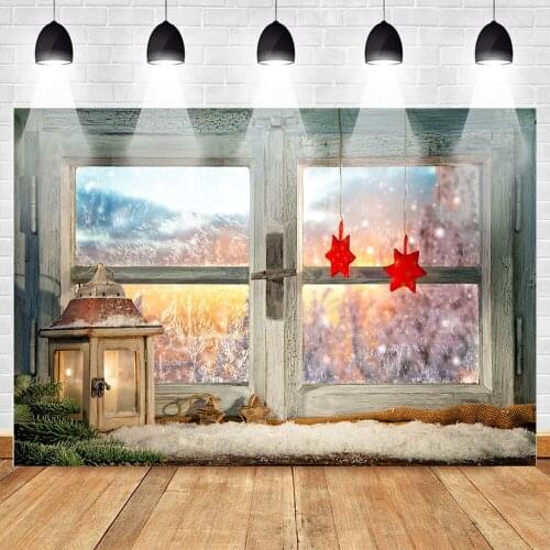 Winter Photo Background Snowflake Wood Window Celebration Christmas Backdrop Fireworks Friends Winter Party Supplies Banner
