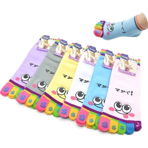 1 Pair Woman Girl Five Finger Toe Socks Cute Cartoon Lovely Smile Face Kawaii Casual Soft Comfortable Rainbow Ankle Socks Gifts