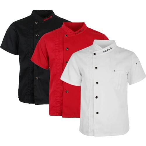 1 Piece Polycotton Unisex Chef Jackets Coat Short Sleeves Shirt Kitchen Uniforms for Women Men