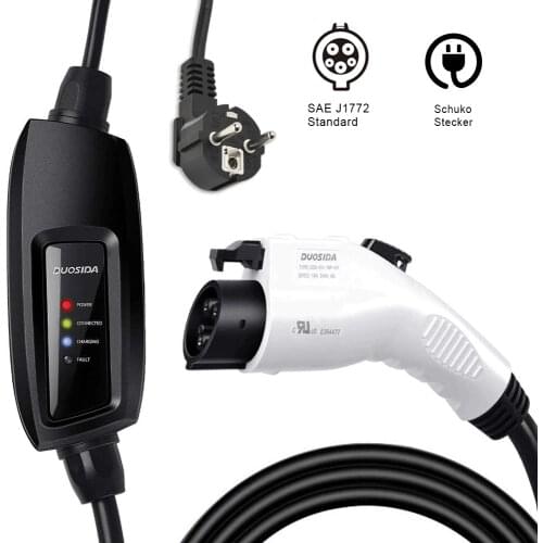 SAE J1772 EVSE type 1 input ev plug white Duosida level 2 Charger 16A schuko for electric car Charging cable